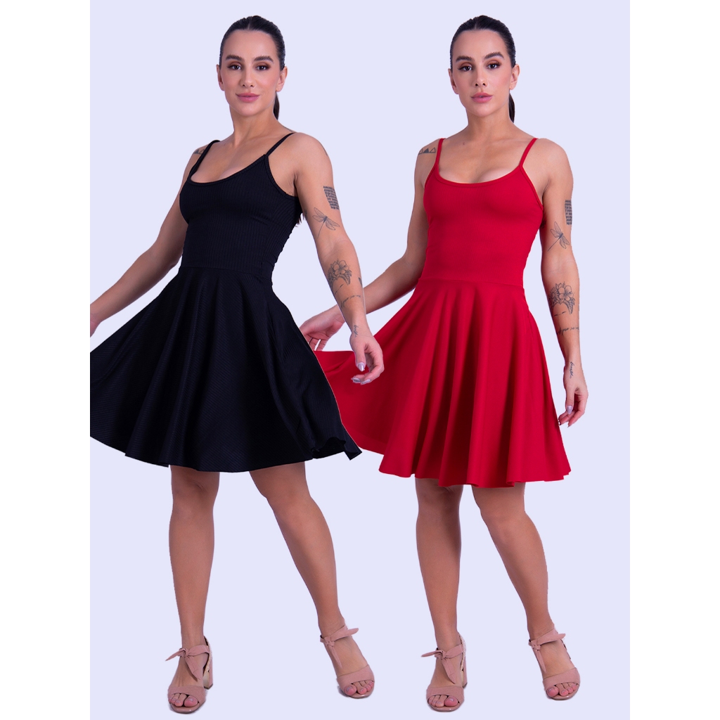 Kit 2 Vestidos Ribana Godê Rodado em Oferta na Shopee