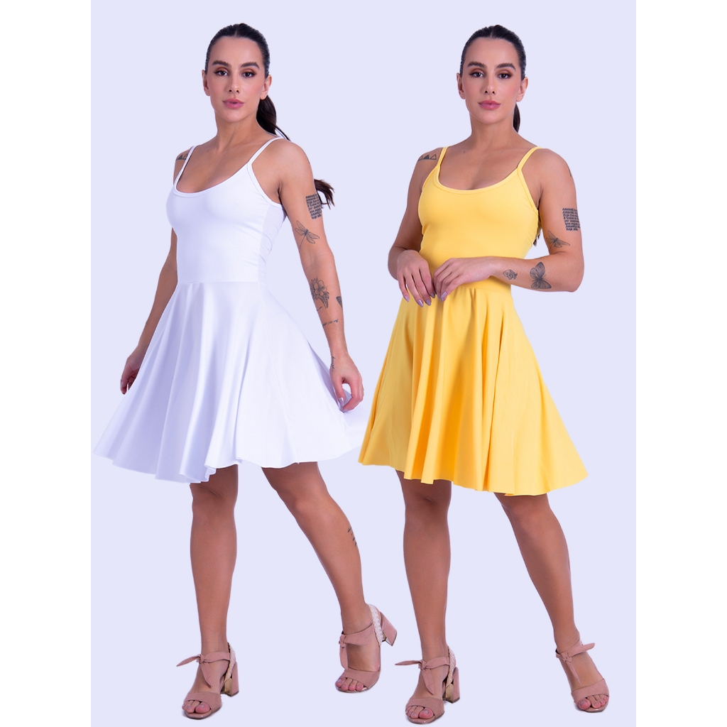 Kit 2 Vestidos Godê Moda Feminina Vestido Liso em Oferta na Shopee