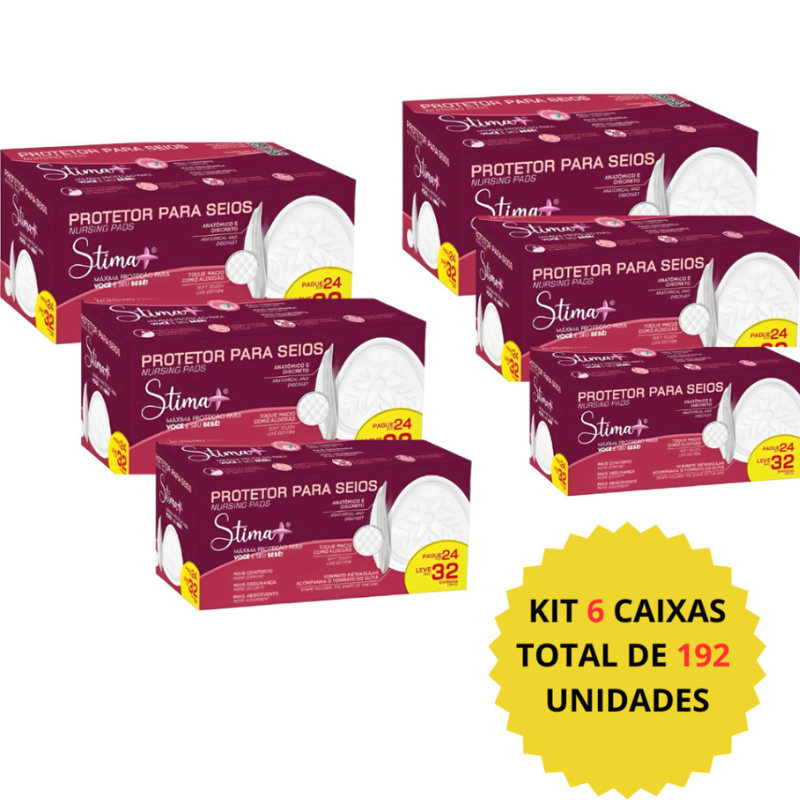 Kit 6 CX  Absorvente Protetor P/ Seio STIMA+ C/192 UN (Cada CX Com 32 Un)Adesivo de Fixação
