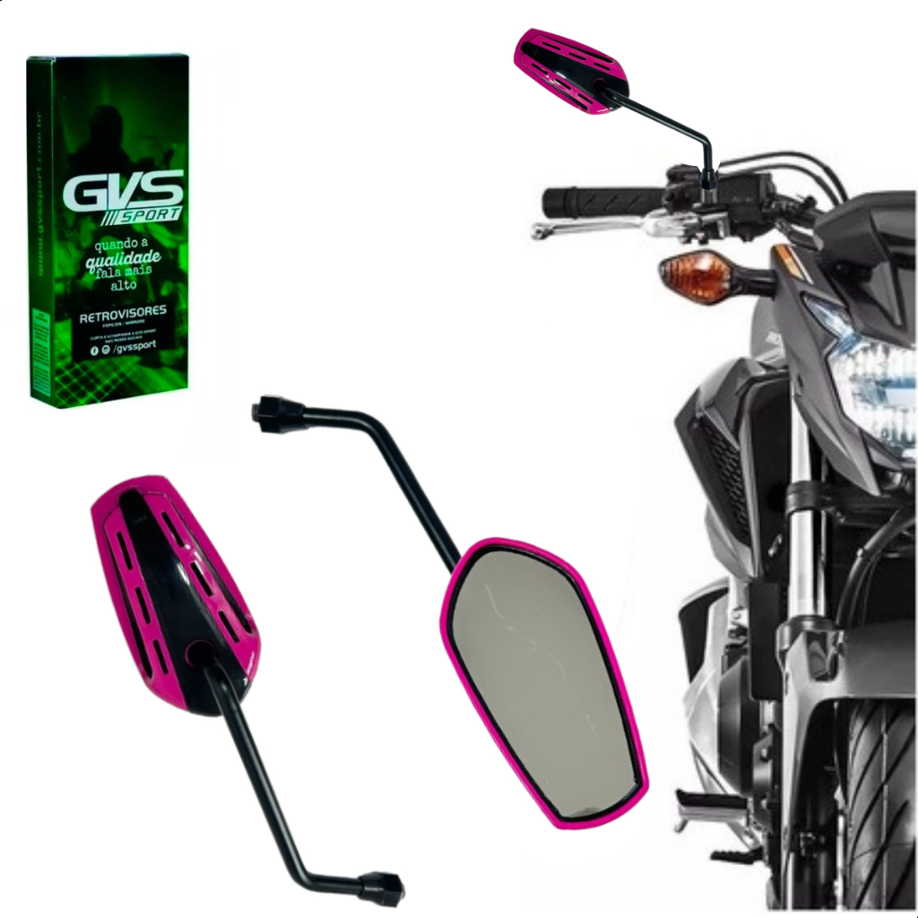 Retrovisor Original GVS GTX Rosa Lente Plana Moto Par Ou Bike Com Adaptador