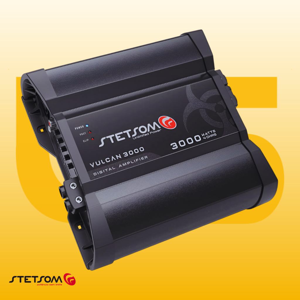 Módulo Stetsom Vulcan 3000 4 Ohms Amplificador Mono Full Range 10Hz ~ 22KHz 3000W RMS em 4Ohms Entrada RCA 1 Canal 3000W