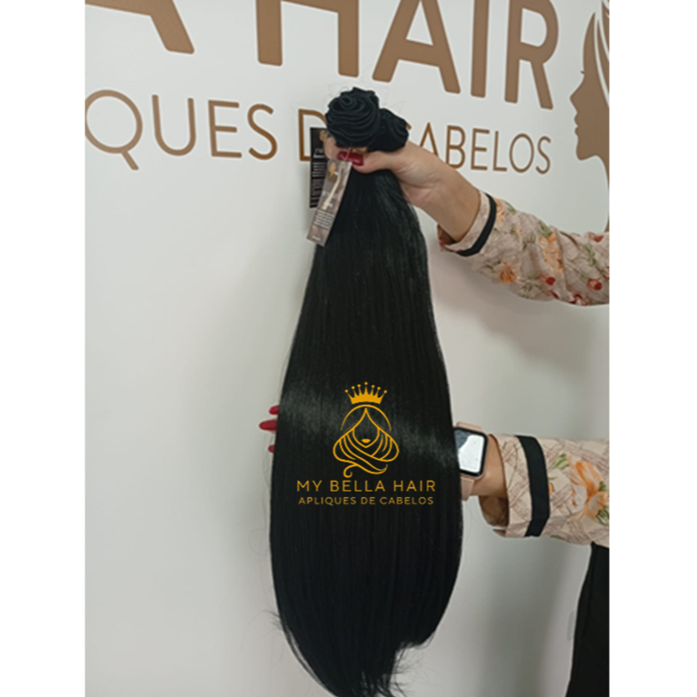 Aplique de Cabelo na Tela Mega Hair Natural Fibra Russa Liso 50cm Premium Bella Hair