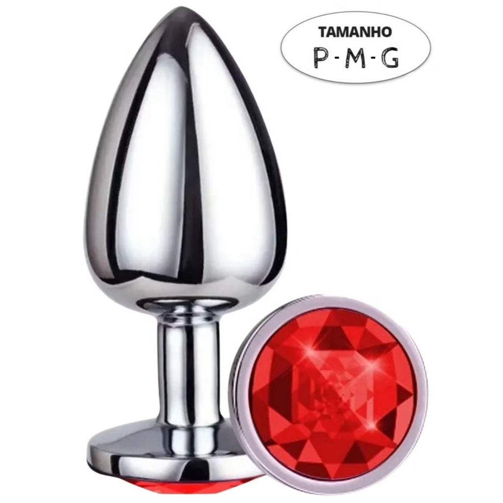 Plug Anal Inox Pedra Joia Tamanho P M G Excita Estimula Dilata Lubrifica Casal Fetiche Prazer Sex Shop GS-39