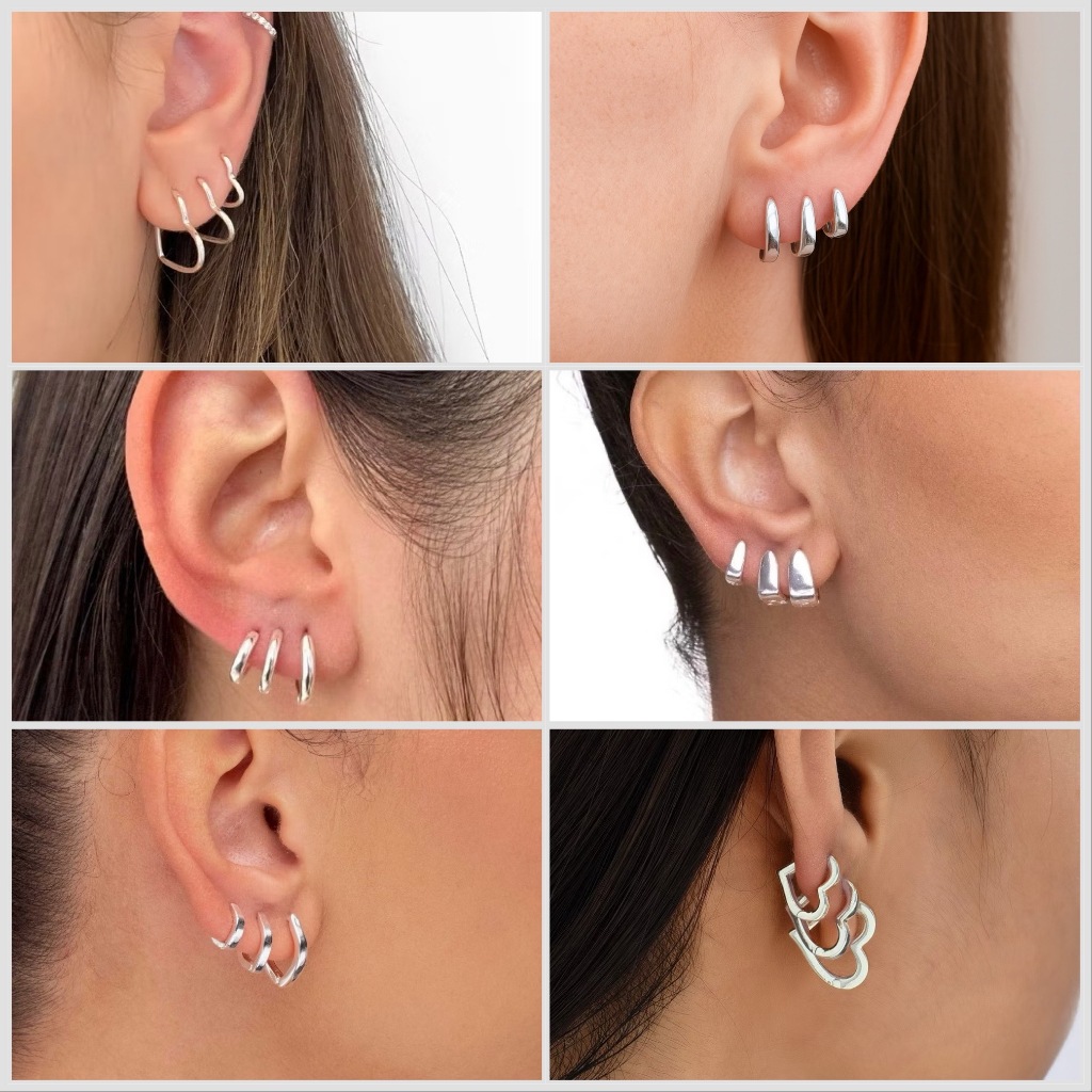 Trio de Argolas Prata 925 Lisa   Kit Feminino 3 Pares Brinco Click em Oferta na Shopee