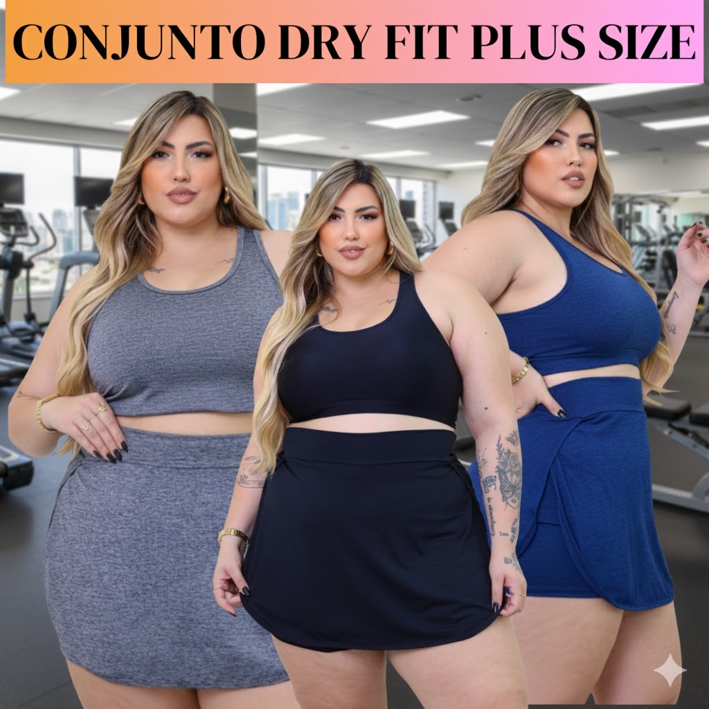 Conjunto Short Saia e Top Plus Size Dry Fit G1 G2 G3 Fitness Academia Zero Transparência Treino em Oferta na Shopee