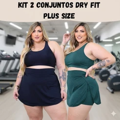 Kit 2 Conjunto Fitness Dry Fit Plus Size 44 Ao 54 Treino Academia moda esportiva Top Short Saia