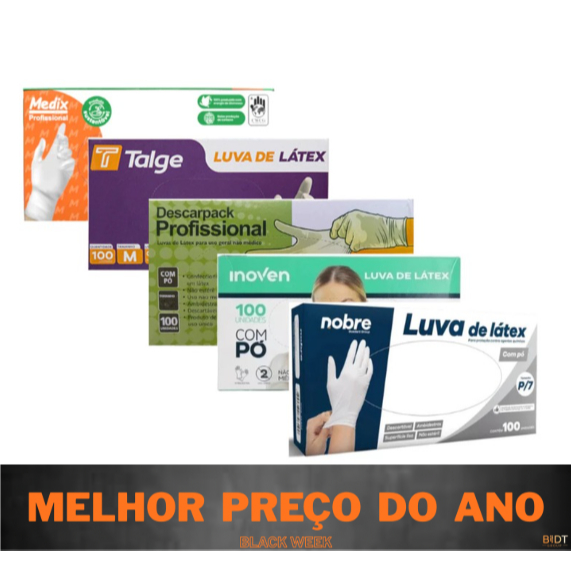 1000 Luvas Látex Descartável Com Pó Branca Tam PP P M G Talge Nobre Inoven Descarpack Medix Volk