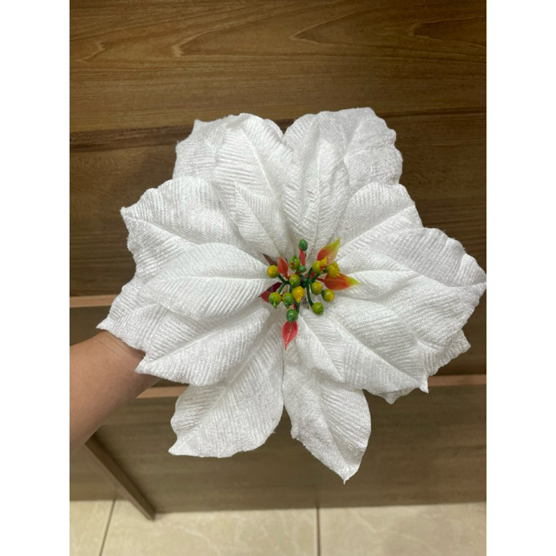 Bico de Papagaio Unitário Branco Aveludado Toque Real - Flor de Natal 25 cm