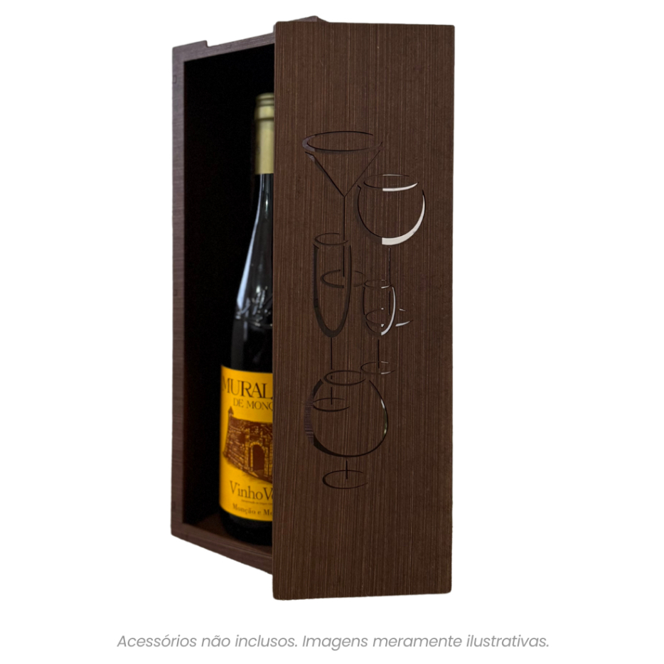 Caixa Porta Vinho em MDF  Tampa Deslizante - Presente Natal Suporte Para Garrafa de Vinho