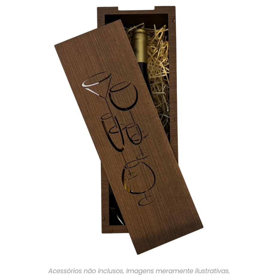 Caixa Porta Vinho em Madeira com Tampa Deslizante - Presente Natal Suporte Para Garrafa de Vinho