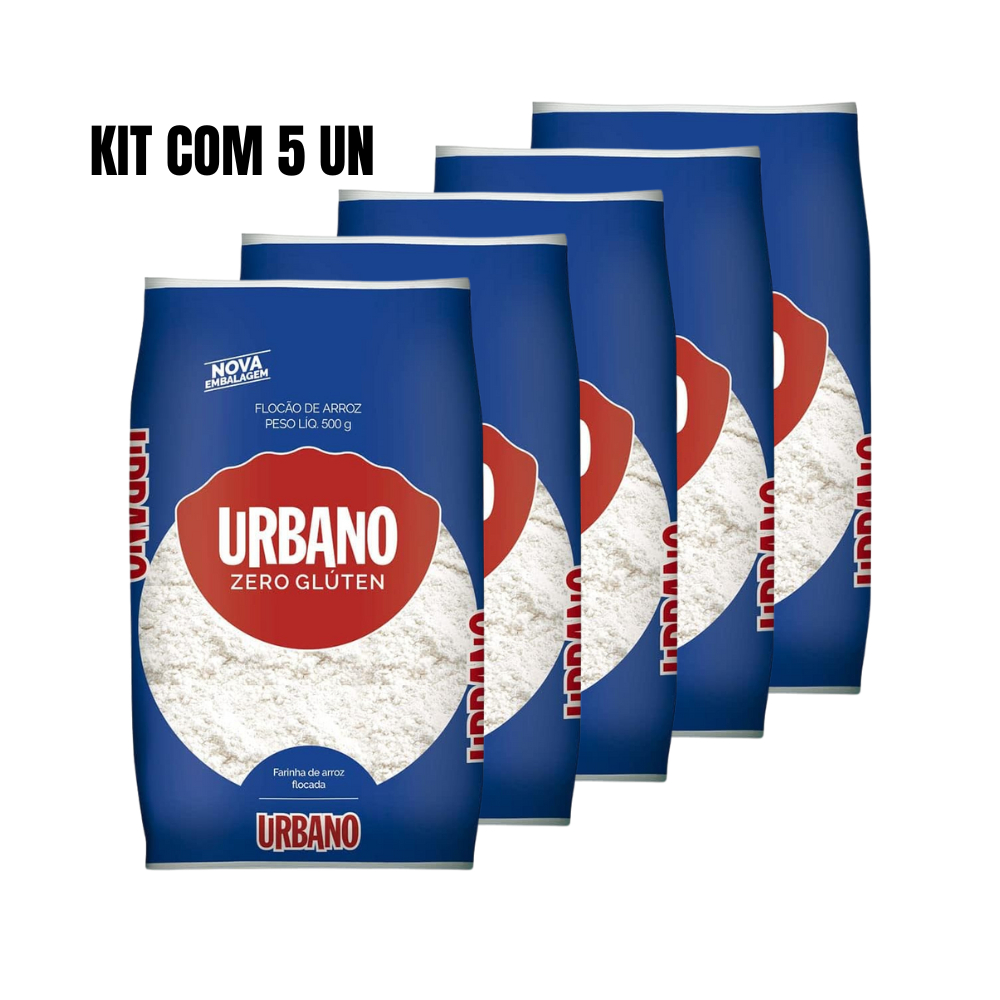 Kit 5x Flocão de Arroz Sem Glúten Urbano 500g em Oferta na Shopee