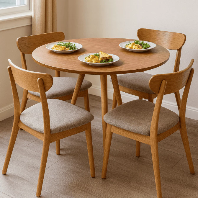 Mesa de Jantar Tampo de Madeira Redondo 70 / 80 cm Base 3 Pés Palito — imagem 1
