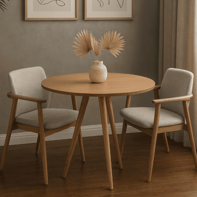 Mesa Tripé Redonda 70cm ou 80cm Pés em madeira para Sala de Jantar/Cozinha Decorativa