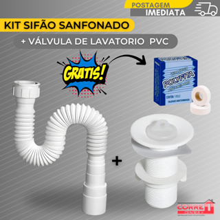 Kit Sifão Sanfonado Ajustável Flexível + Válvula Pia Lavatorio Banheiro Tanque Cozinha PVC Sifão Pia Cozinha Banheiro em Oferta na Shopee