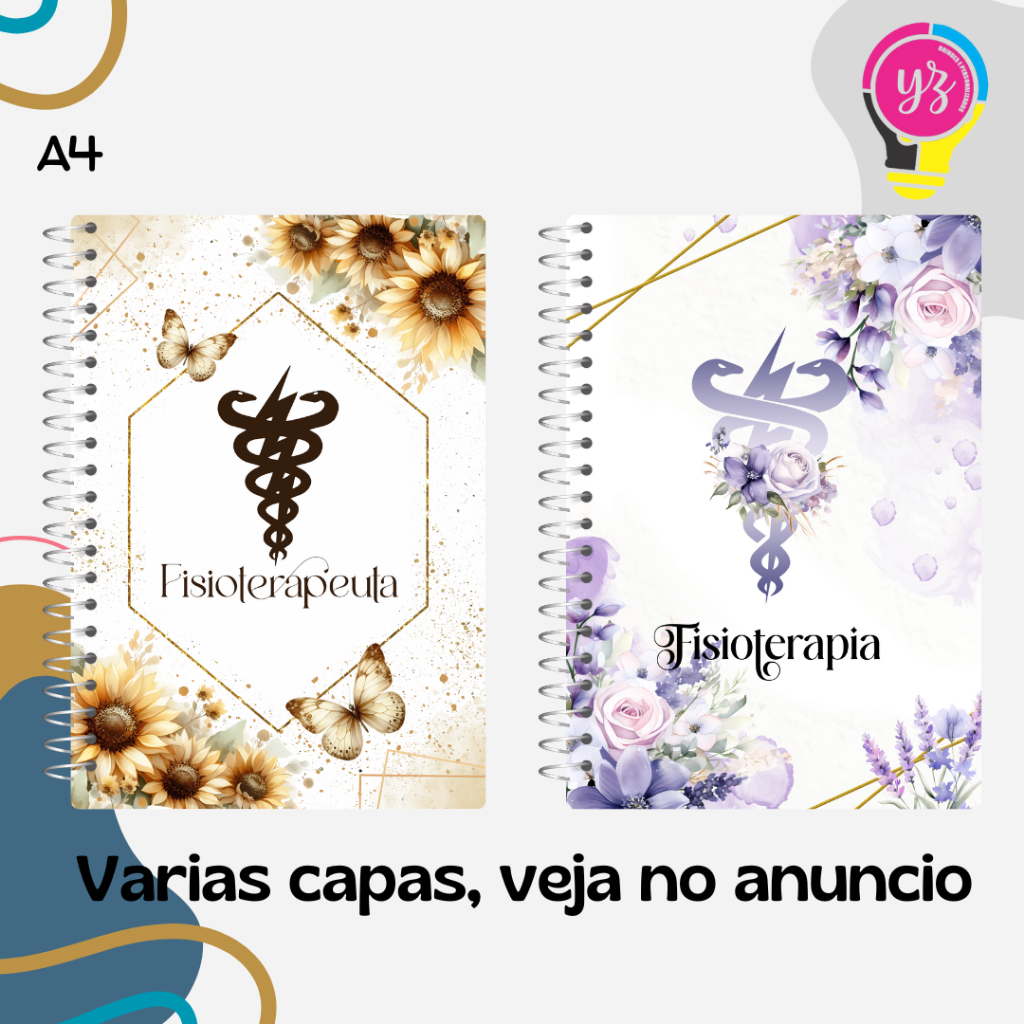 Caderno Fisioterapia Sem Pautas (linhas) Capa flexível , Tamanho A4 Sem Pauta