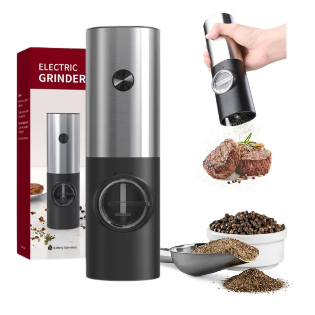 Imagem Moedor Sal Grosso e Pimenta do Reino Elétrico Inox, Moedor de Tempero Triturador Automático A Pilha