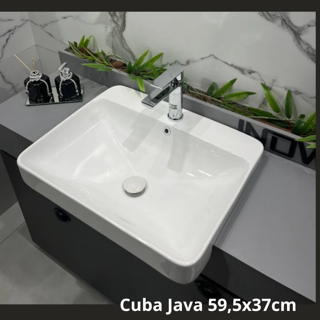Cuba Louça Java Inowar 59.5x37cm Branca – Semi-Encaixe com Válvula Click para Banheiro Lavabo