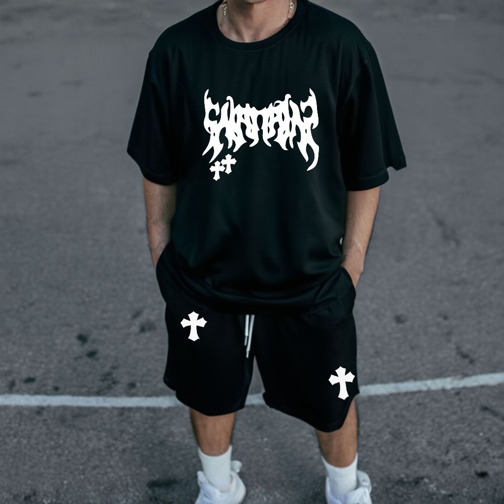 Conjunto Streetwear Masculino Top Lançamento Camiseta Oversized E Bermuda Slim Moletom