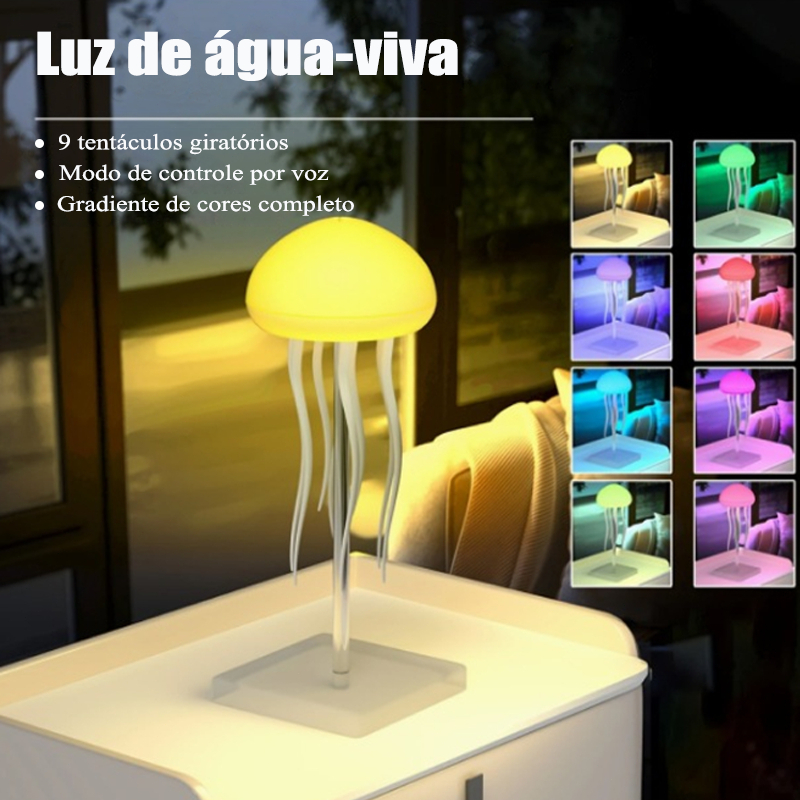 Luminária de Água Viva LED RGB Fio Base de Apoio Controle de Voz Luz Noturna Recarregável Tipo C em Oferta na Shopee