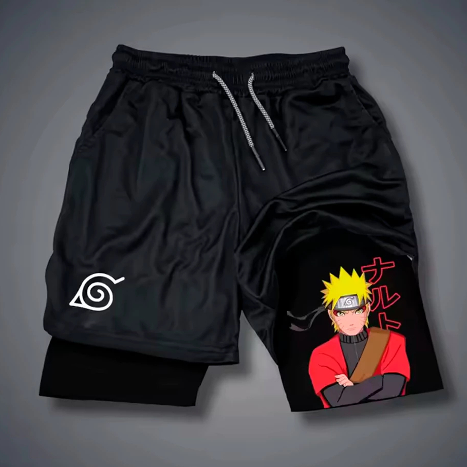 Short Bermuda 2 em 1 Compressão Academia Fitness Dry-fit Proteção Térmica UV+ Naruto Uzumaki Anime