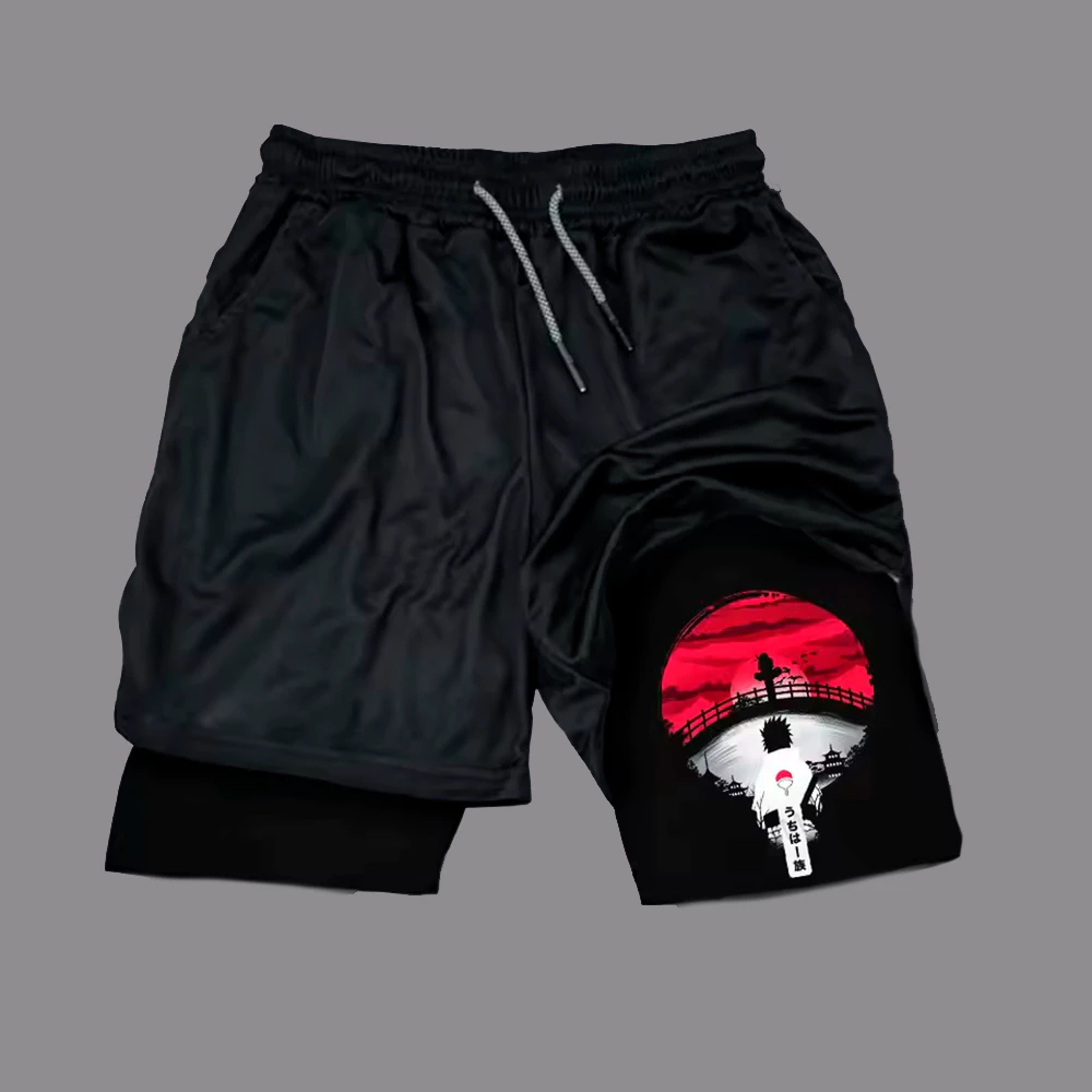Short Bermuda 2 em 1 Compressão Academia Fitness Dry-fit Proteção Térmica UV+ Uchiha Anime Naruto