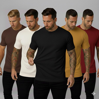 Kit 5 Camisetas Malha Peruana Algodão com Elastano Pima Premium Confortável e Durável em Oferta na Shopee