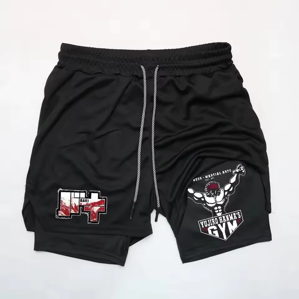 Short Bermuda 2 em 1 Compressão Academia Fitness Dry-fit Proteção Térmica UV+ Baki Gym Anime Mangá