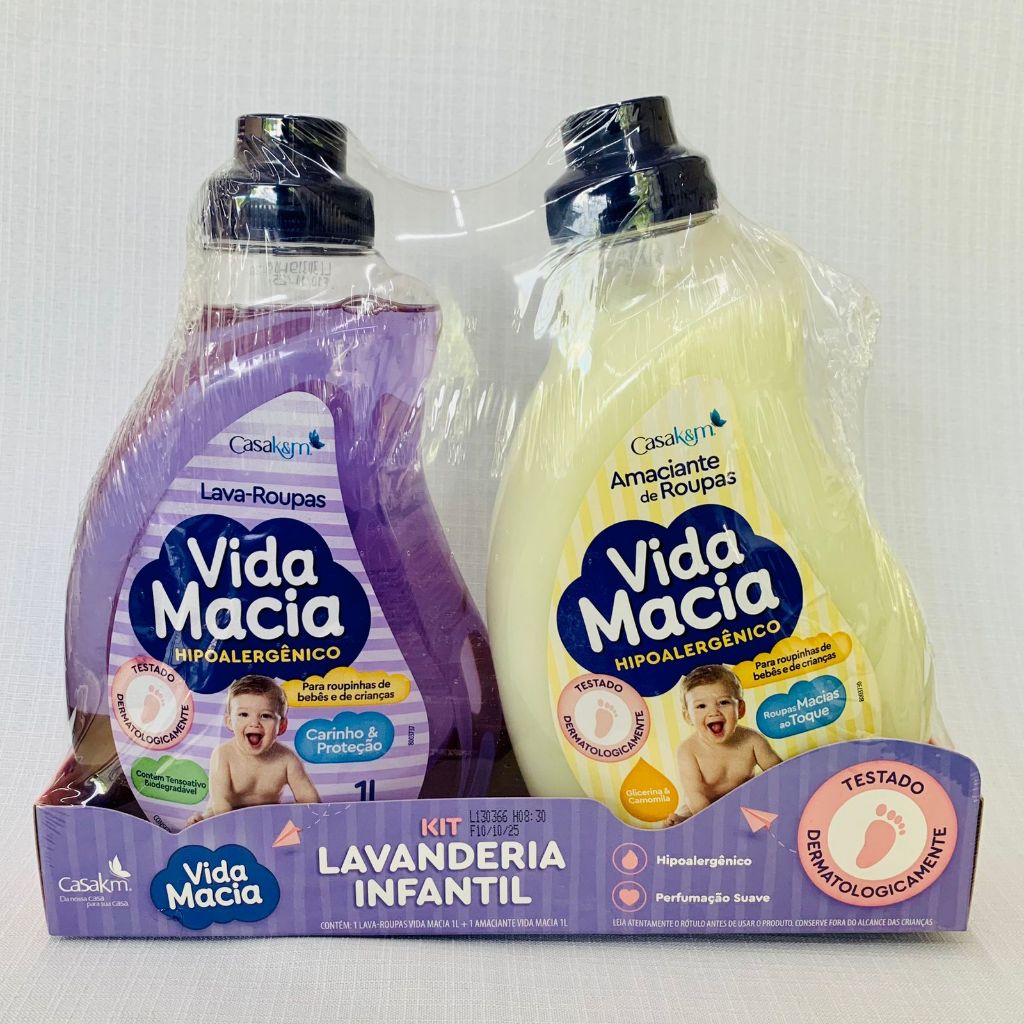 Kit sabao + amaciante Vida macia 1 litro cada/kit lavanderia infantil