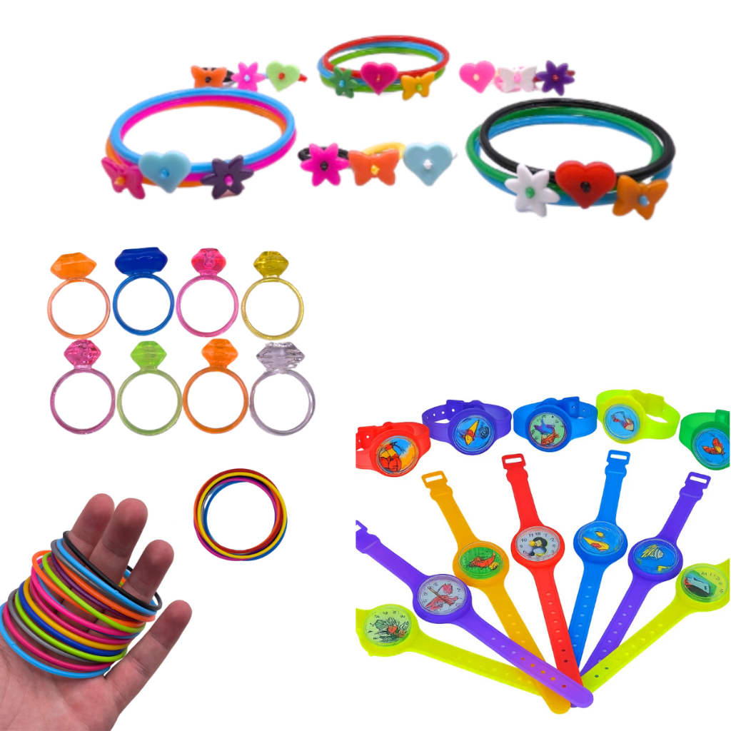 Kit 100 Brinquedo Menina Anéis Pulseira Lembrancinha Aniversario Sacolinha Surpresa Dia Das Criança