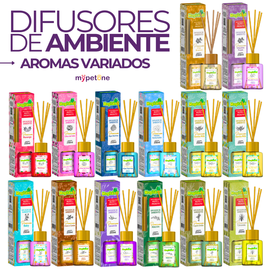 Difusor de Ambientes 250ml Mogilândi Vários Aromas em Oferta na Shopee