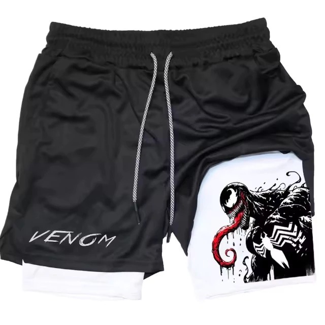 Short Bermuda 2 em 1 Compressão Academia Fitness Dry-fit Proteção Térmica UV+ Venom Spiderman Aranha