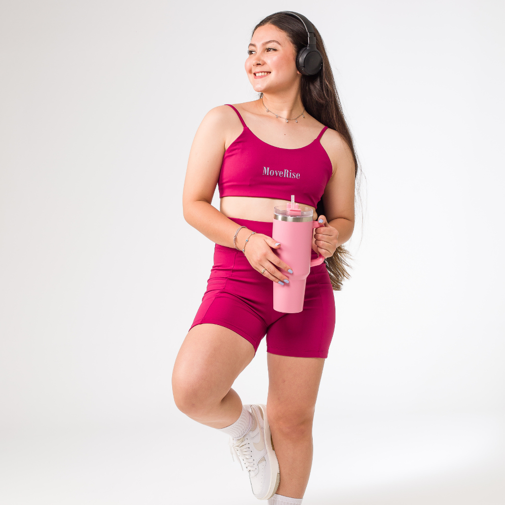Conjunto Feminino Academia Top Cropped Forro Duplo Fitness Shorts Bolso Academia Zero Transparência Poliamida