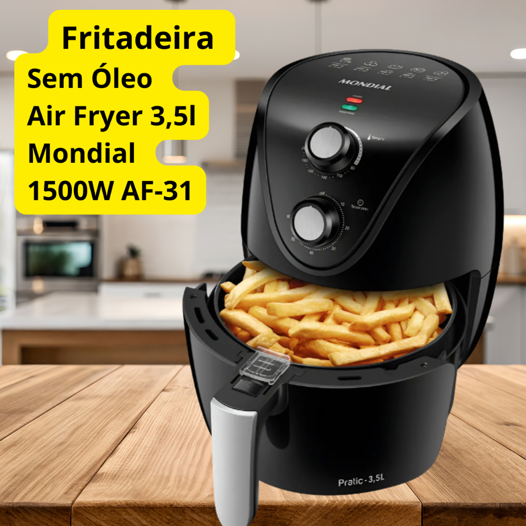 Fritadeira Elétrica Sem Óleo Air Fryer Mondial 3,5L 1 Contole de Temperatura Timer Antiaderente