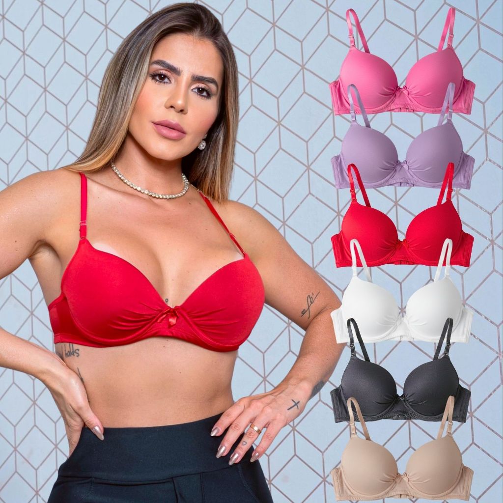 Kit C/6 Sutiã Soutian Poliamida Alta Sustentação Bojo Estruturado Ajuste Ideal Modelador Promoção