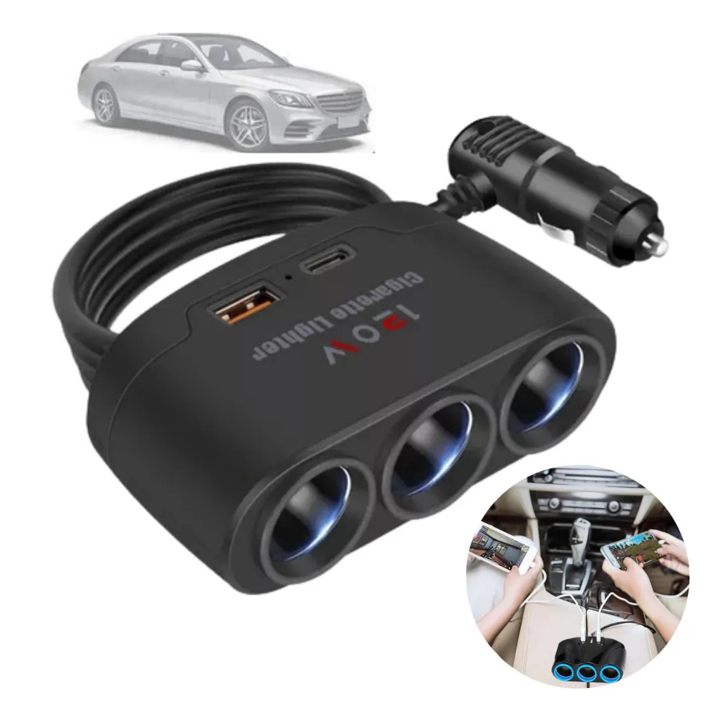 Tomada Adaptador Isqueiro Veicular 120w 12v 24v 3 Em 1