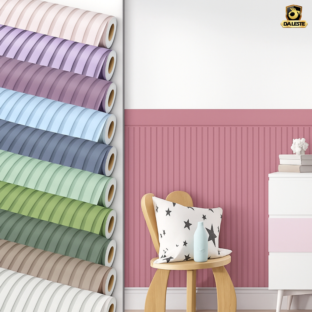 Papel de Parede Adesivo Vinil Ripado Colorido com Faixa para Meia Parede Sala Quarto IMP