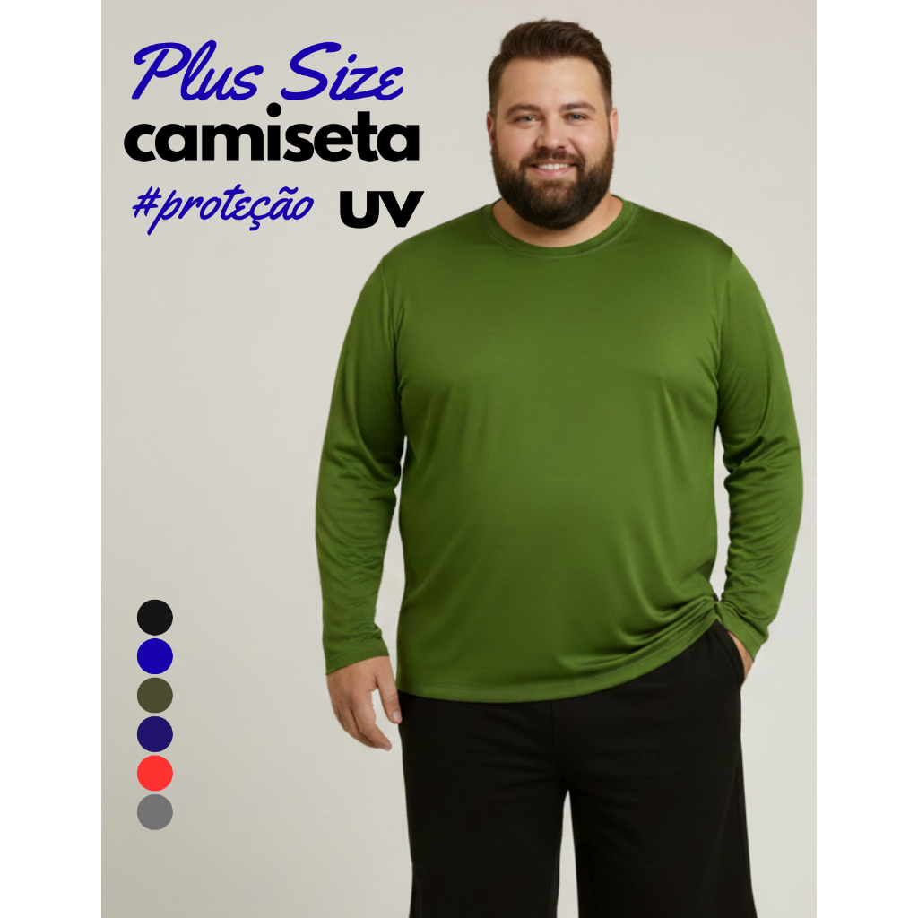 Camisa Plus Size Masculina Proteção Solar UV50+ Segunda Pele Térmica