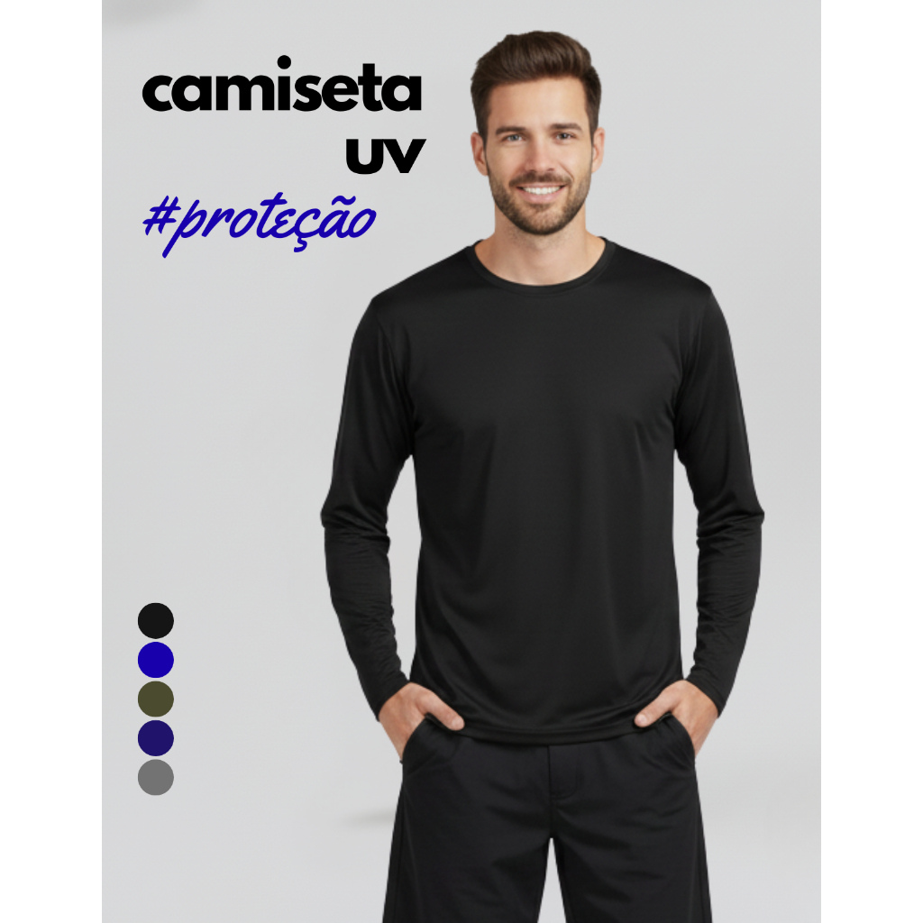 Camisa Térmica Proteção Uv 50+ Segunda Pele Camiseta Blusa Malha Fria Unissex Academia Manga Longa