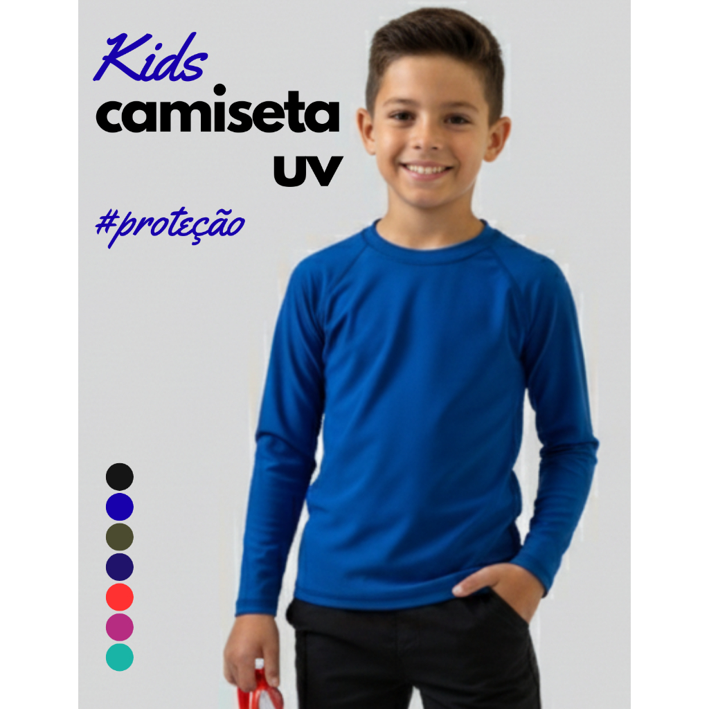 Camiseta Infantil Juvenil Com Proteção Solar Uv Fps50+ Manga Longa