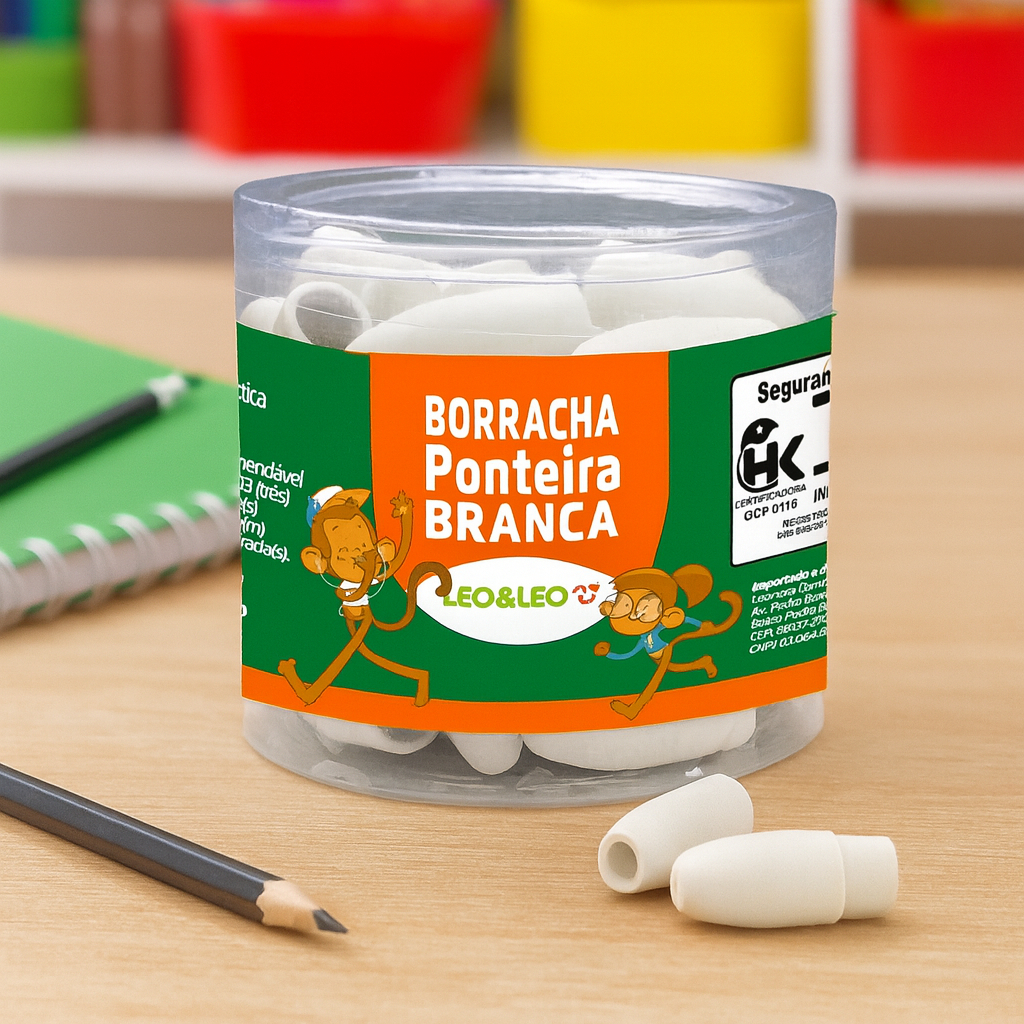 Borracha Escolar Leo Leo - Ponteira Branca 48 Unidade Leo Leo