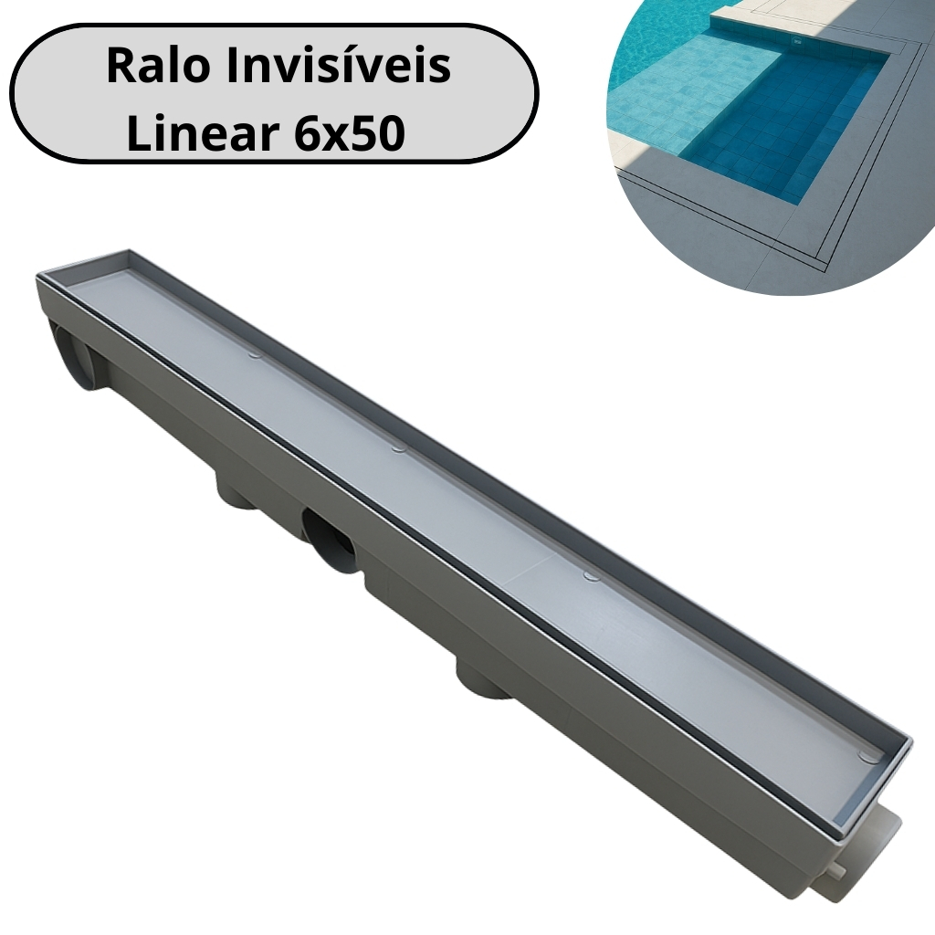 Ralo Linear Invisível 6x50 Sifonado ABS Oculto Porcelanato Branco Cinza Claro Cinza Escuro Preto