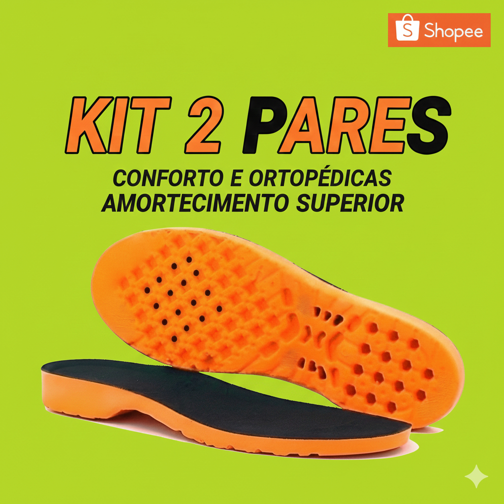 Kit 2 Pares – Palmilha Ortopédica Confort Plus • Amortecimento Total