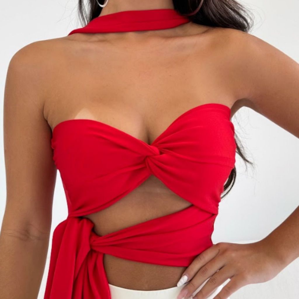 Top Cropped Tomara Que Caia Chocker Com Amarração Multiformas em Oferta na Shopee