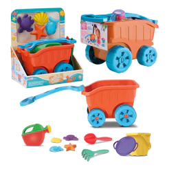 Carrinho de Praia Infantil com Balde, Regador, Pá, Rastelo e Forminhas – Divertoys