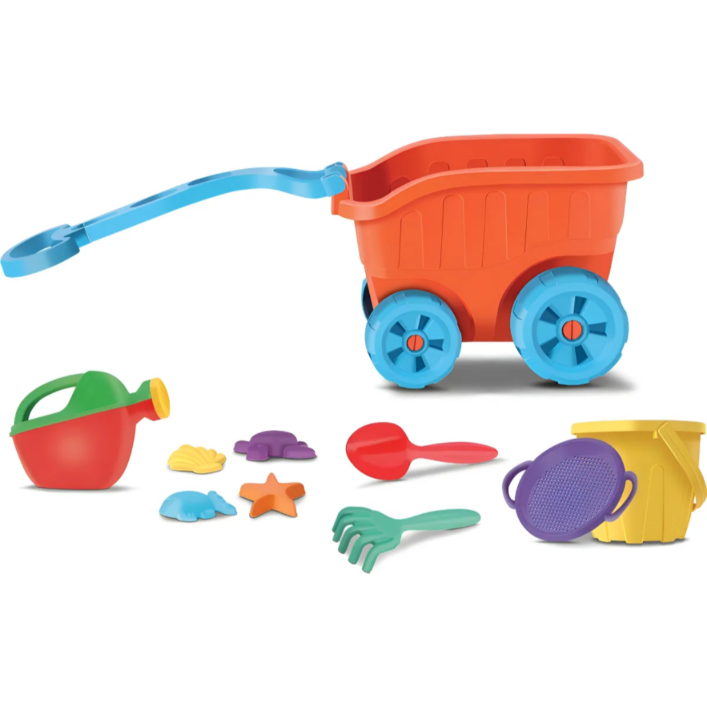 Carriola de Praia Infantil c/ Balde, Regador, Pás e Forminhas – Divertoys em Oferta na Shopee