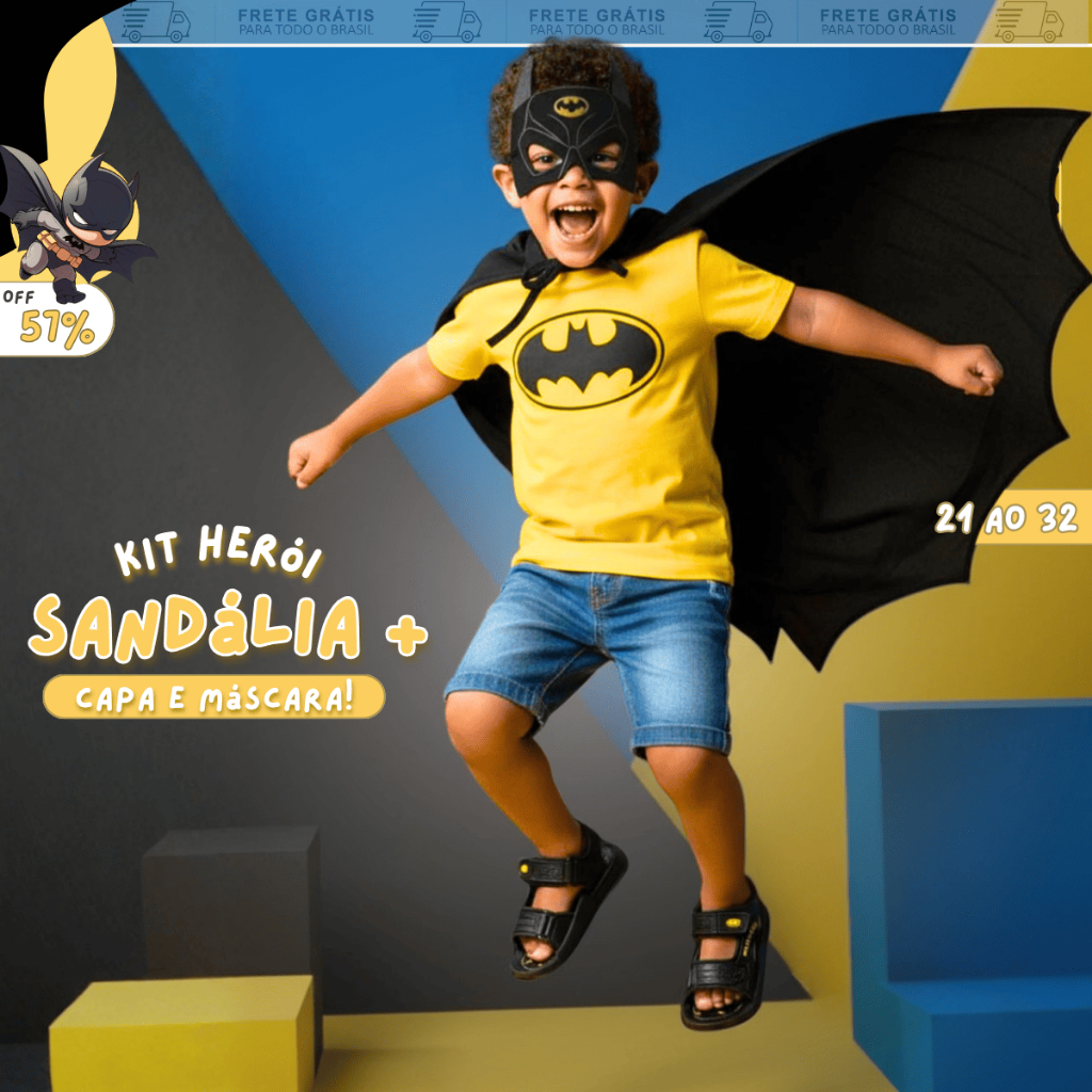 Kit Combo de 3 - Sandália + Máscara + Capa do Batman Menino Infantil - Fantasia Batman Infantil com Sandália Confortável em Oferta na Shopee