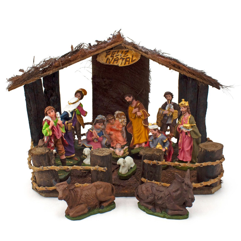 Kit Presépio Resina 14 Peças 12 cm com Casinha N2