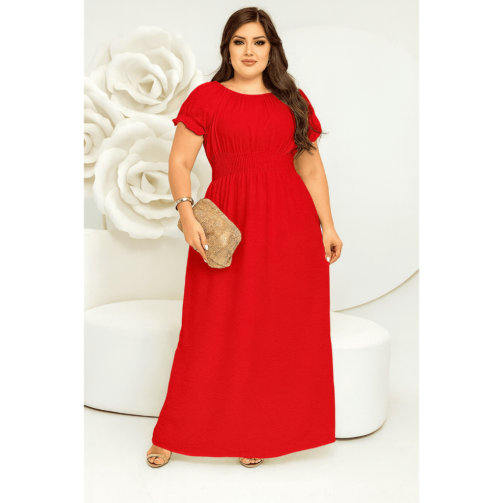 Vestido Longo Feminino com Elástico Plus Size Moda Evangélica Duna