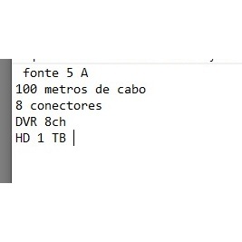 Kit de Segurança DVR 8CH, HD 1TB, Fonte 5A, Cabo 100m e Conectores