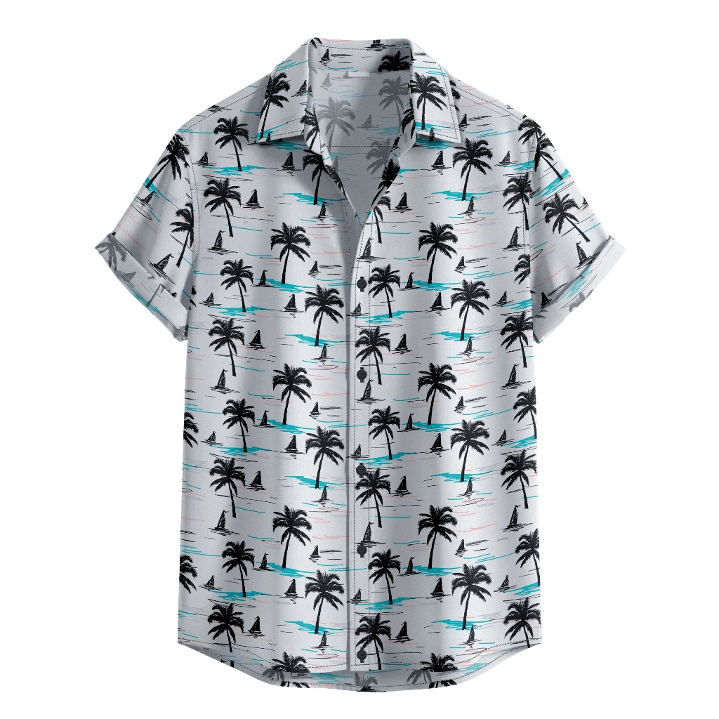 Camisa De Botão Camisa Verão Moda Masculina Floral Branca Estampada [Ref-521]